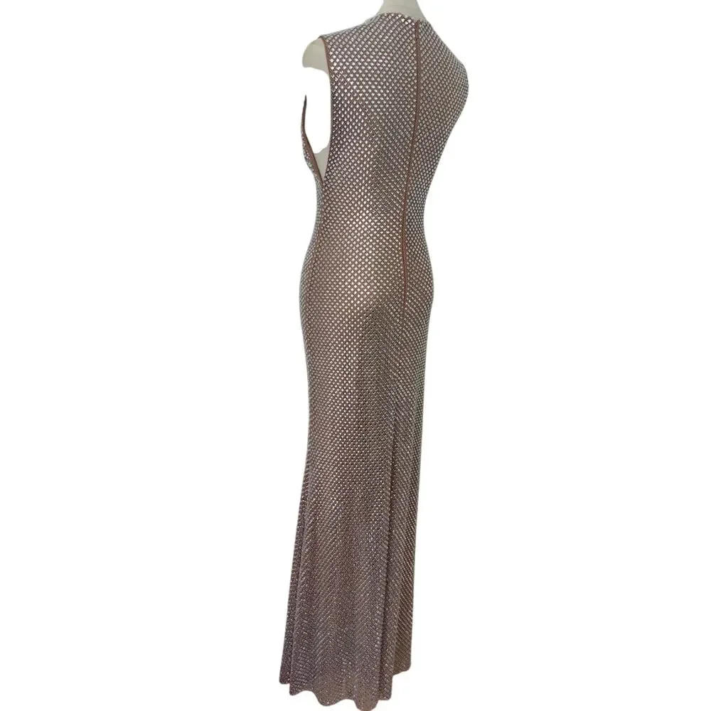 Self-Portrait Silver Rhinestone Mesh Midi Dress US 6 - Picture 9 of 11